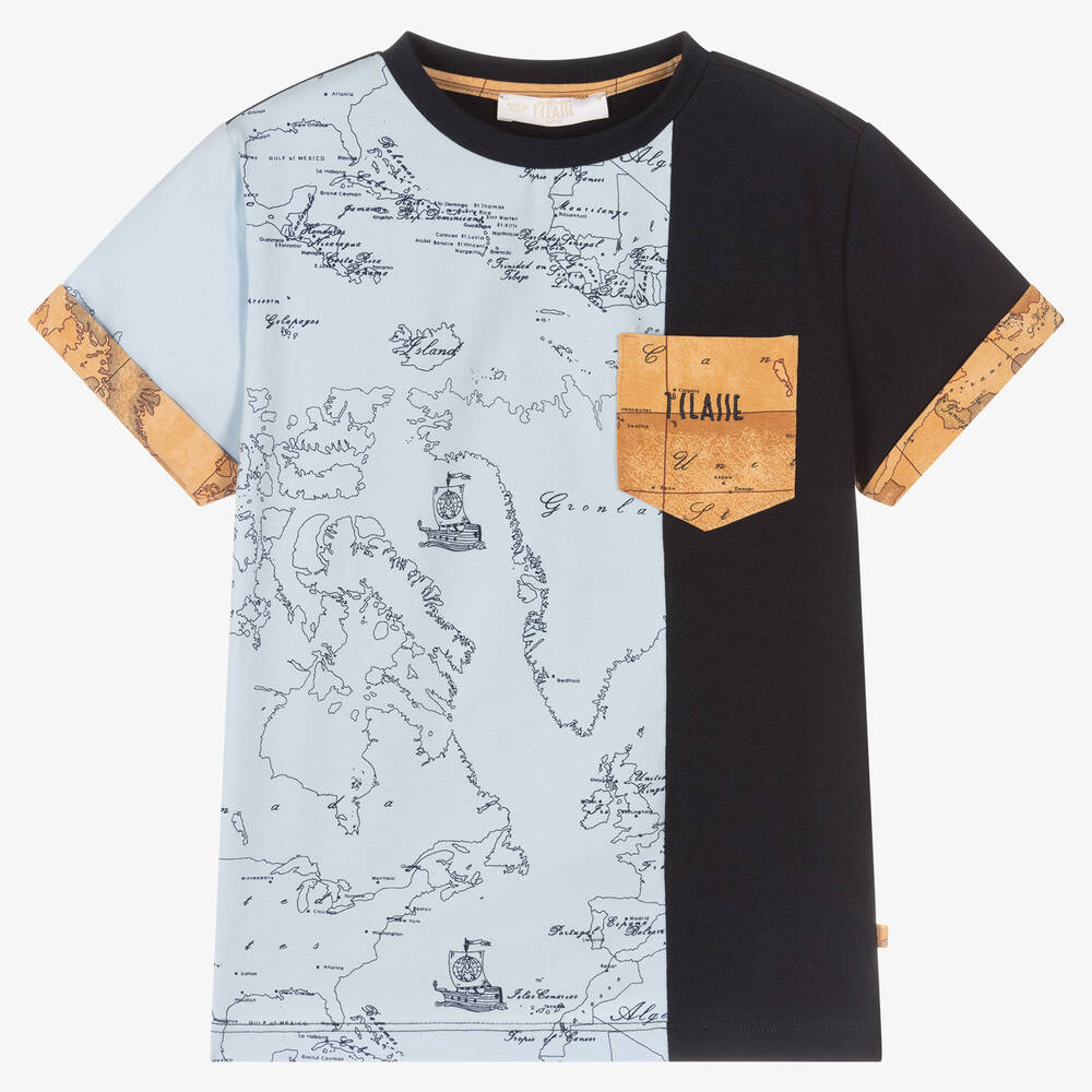 Alviero Martini - Blaues T-Shirt mit Landkarten-Print | Childrensalon