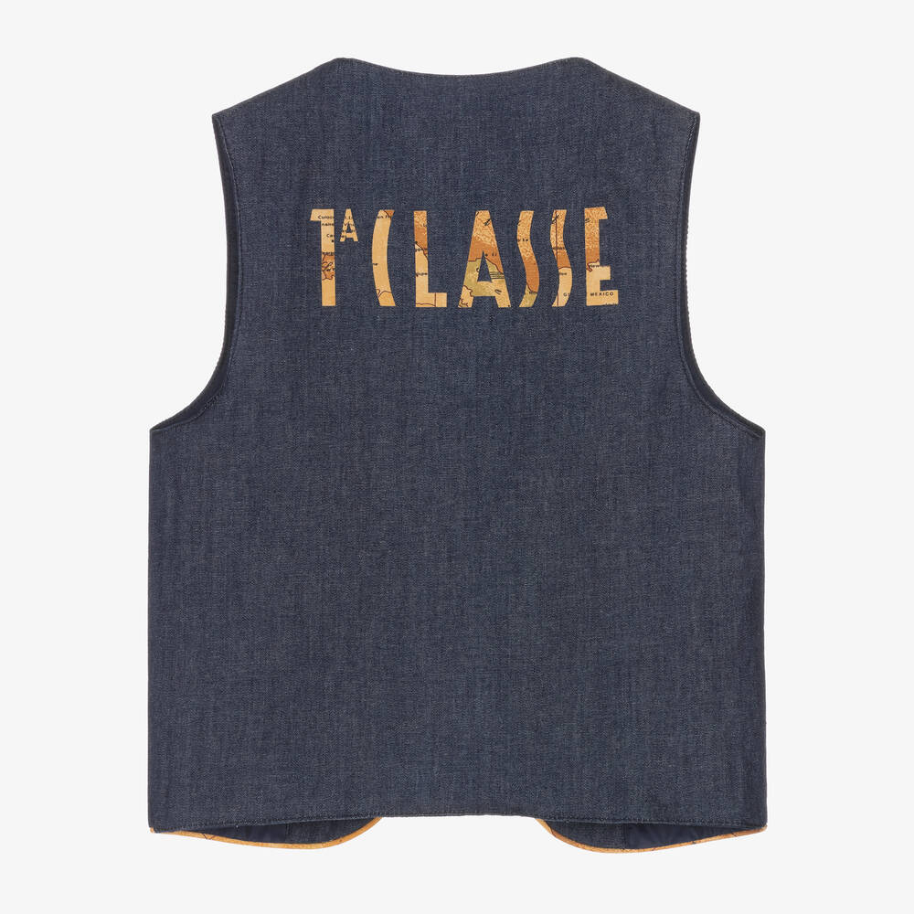 Alviero Martini-Boys Blue Geo Map Trim Waistcoat | Childrensalon Outlet