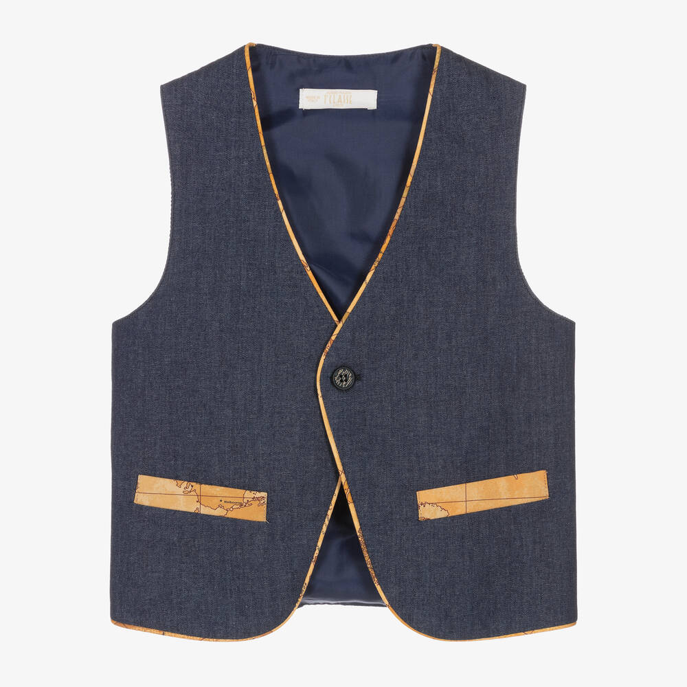 Alviero Martini - Boys Blue Geo Map Trim Waistcoat | Childrensalon