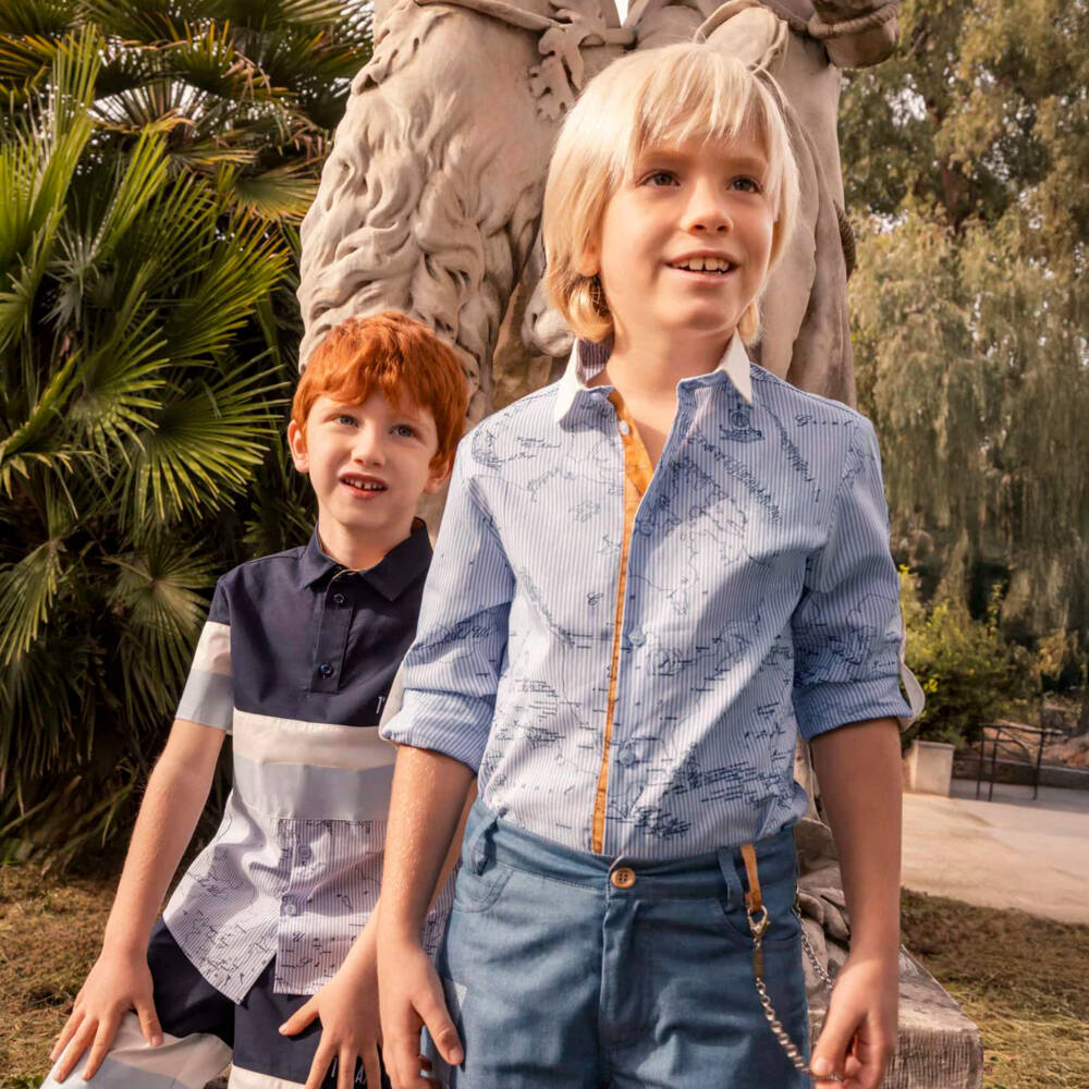 Alviero Martini-Boys Blue Geometric Cotton Shirt | Childrensalon Outlet