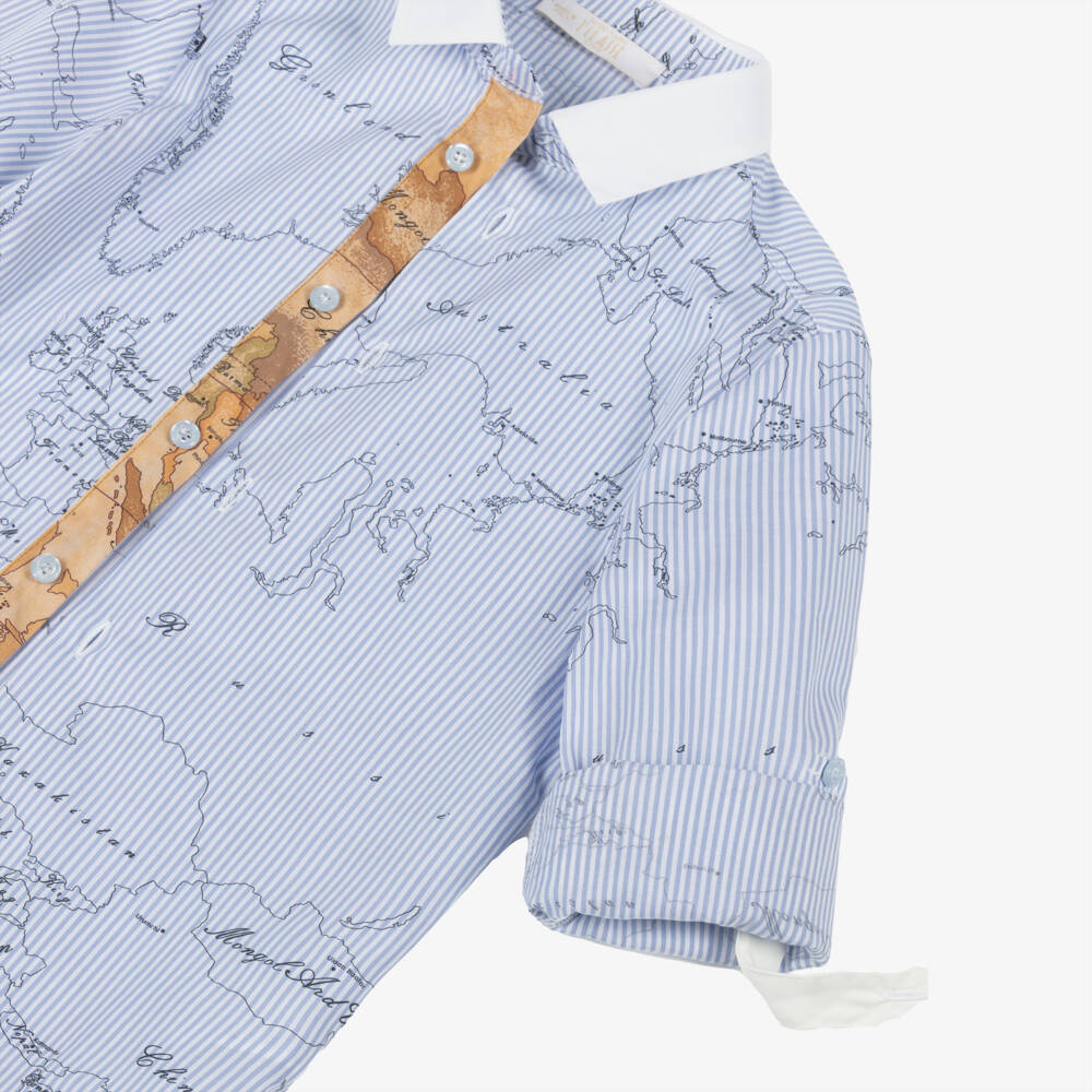 Alviero Martini-Boys Blue Geometric Cotton Shirt | Childrensalon Outlet