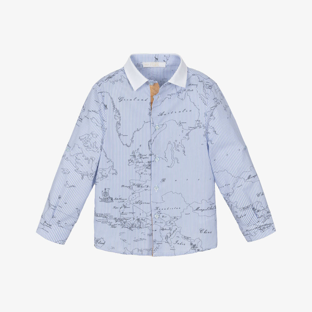 Alviero Martini-Boys Blue Geometric Cotton Shirt | Childrensalon Outlet