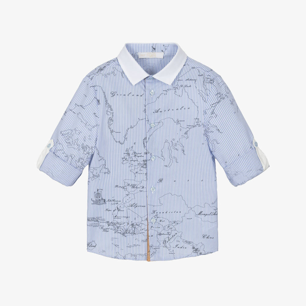 Alviero Martini-Boys Blue Geometric Cotton Shirt | Childrensalon Outlet