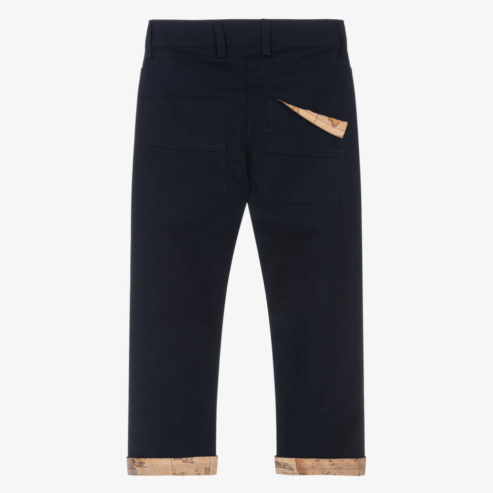 Alviero Martini-Boys Blue Map-Print Cotton Trousers | Childrensalon Outlet