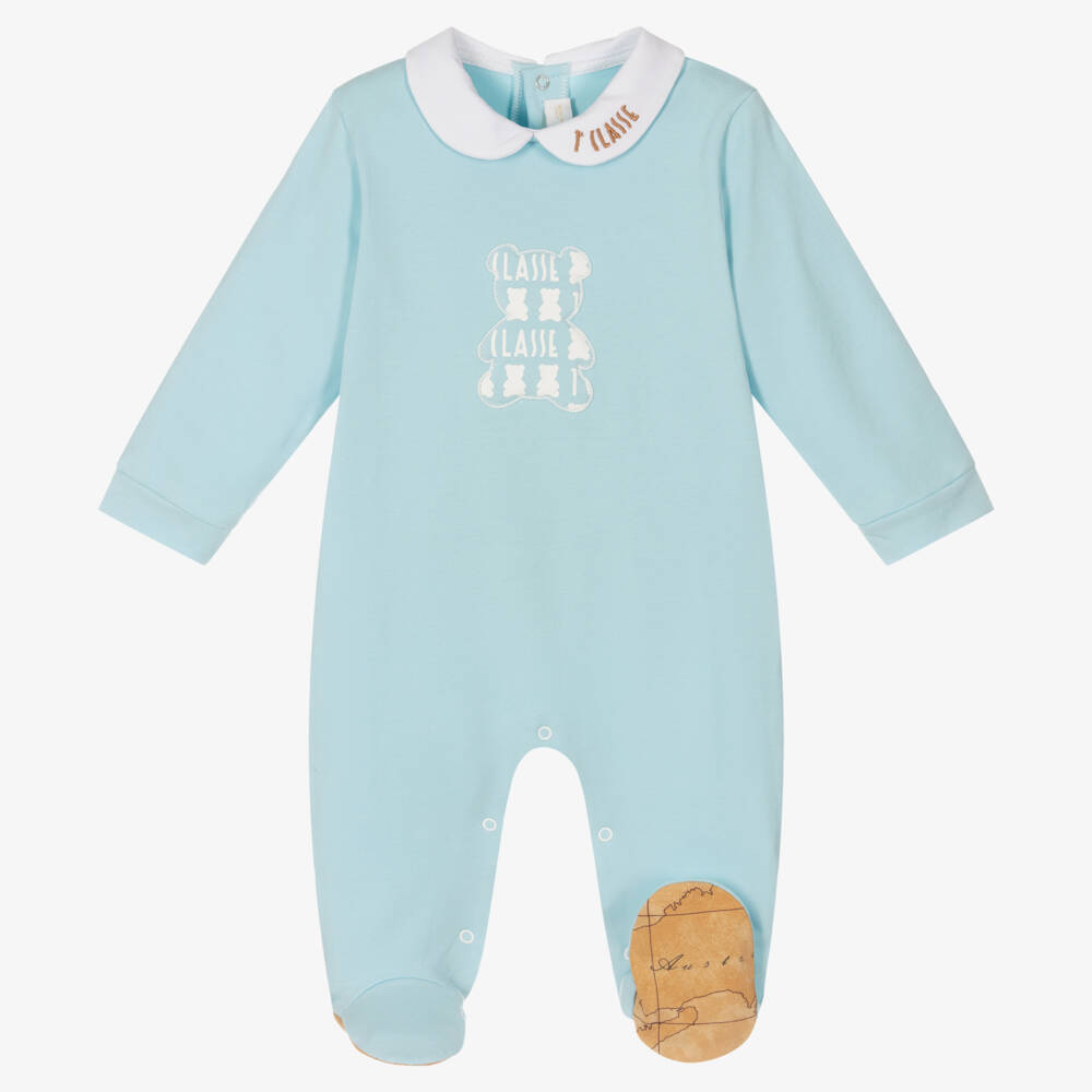 Alviero Martini-Boys Blue Teddy Cotton Babygrow | Childrensalon Outlet
