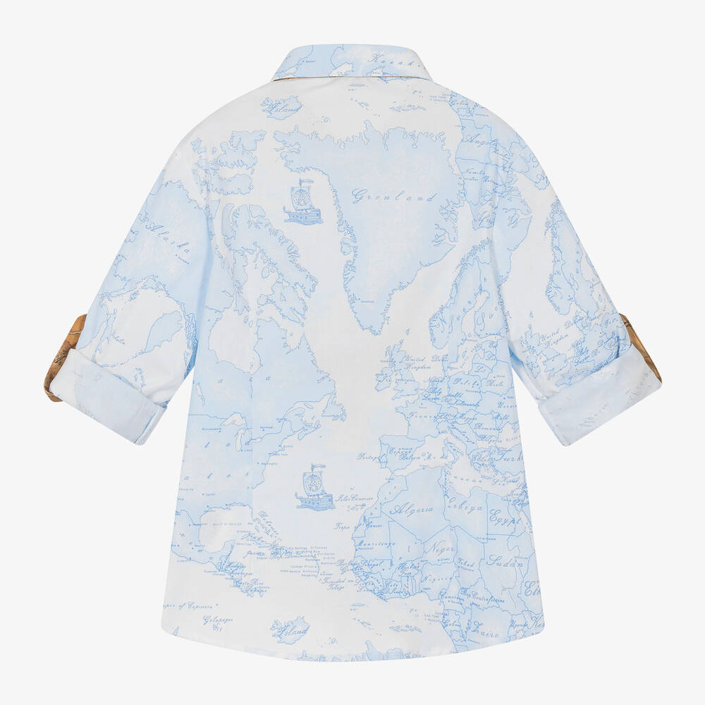 Alviero Martini-Boys Blue & White Cotton Geo Map Shirt | Childrensalon Outlet
