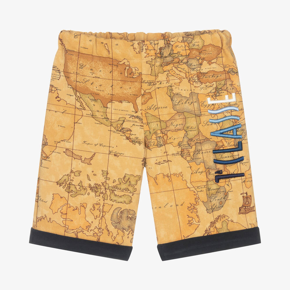 Alviero Martini - Boys Brown Geo Map Cotton Shorts  | Childrensalon