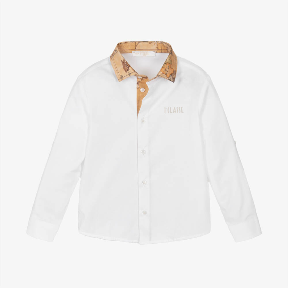Alviero Martini-Boys Cotton White Shirt with Map Accents | Childrensalon Outlet