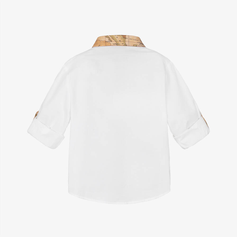 Alviero Martini-Boys Cotton White Shirt with Map Accents | Childrensalon Outlet