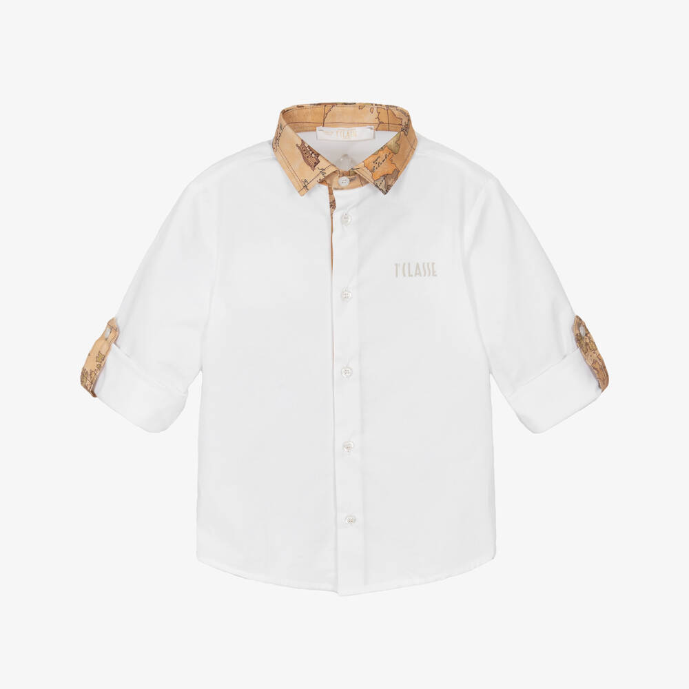 Alviero Martini-Boys Cotton White Shirt with Map Accents | Childrensalon Outlet