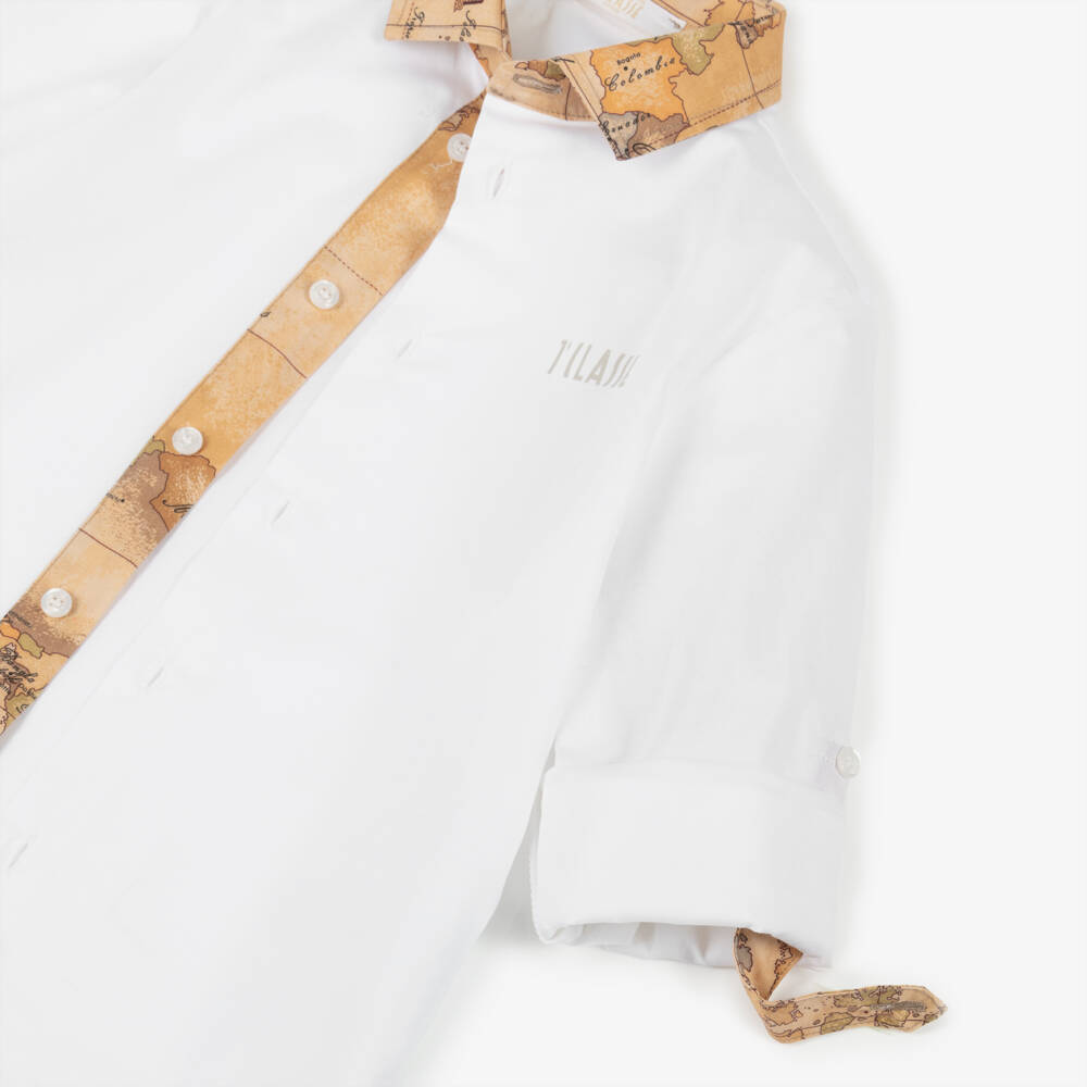 Alviero Martini-Boys Cotton White Shirt with Map Accents | Childrensalon Outlet