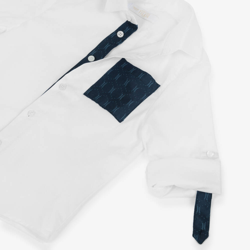 Alviero Martini-قميص أبيض نقي للأولاد بتفاصيل كحلية | Childrensalon Outlet