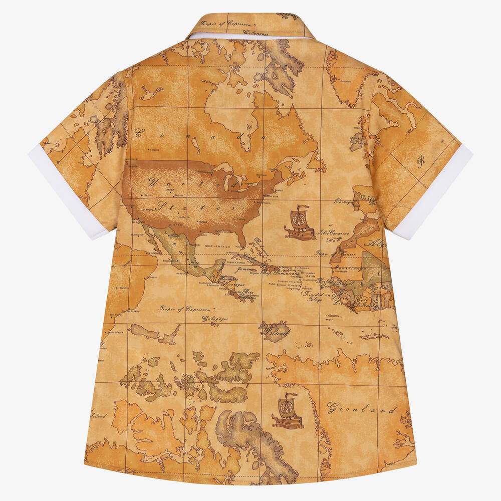 Alviero Martini-Бежевая хлопковая рубашка Geo Map для мальчиков | Childrensalon Outlet