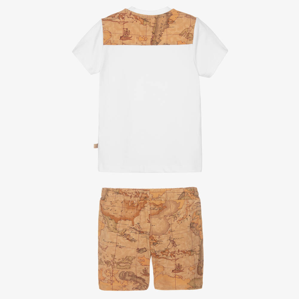 Alviero Martini-Комплект бежевых шорт с географическим принтом для мальчиков | Childrensalon Outlet