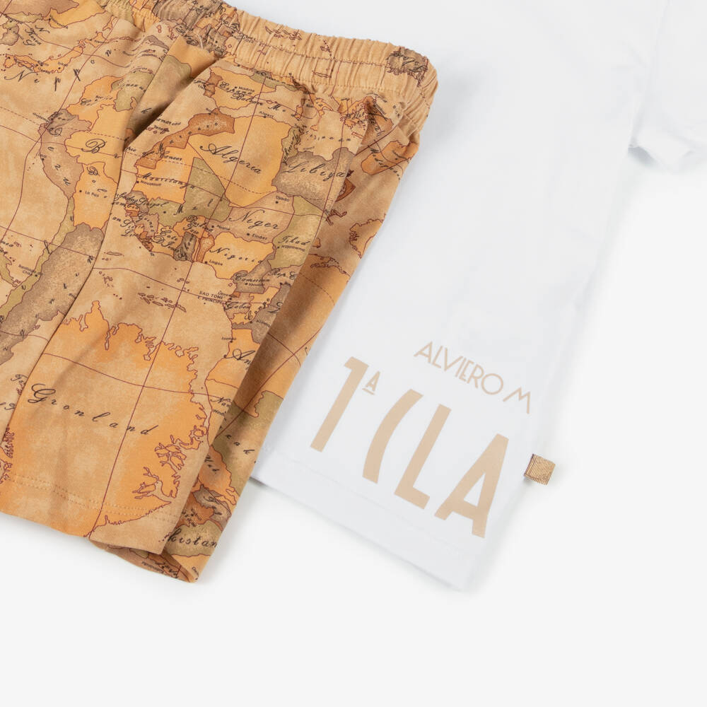Alviero Martini-Комплект бежевых шорт с географическим принтом для мальчиков | Childrensalon Outlet