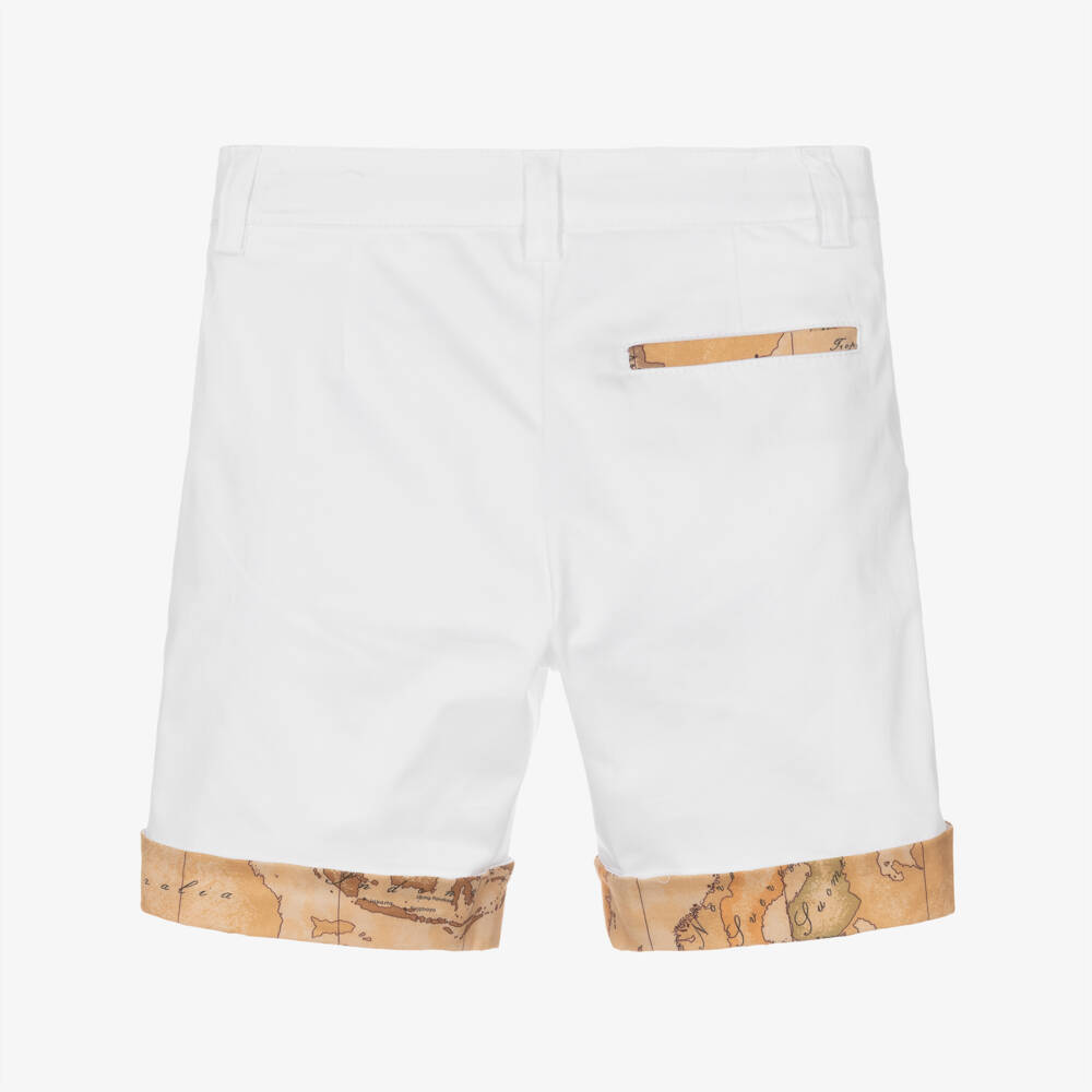 Alviero Martini-Шорты из хлопка с геометрическим принтом белые для мальчиков | Childrensalon Outlet