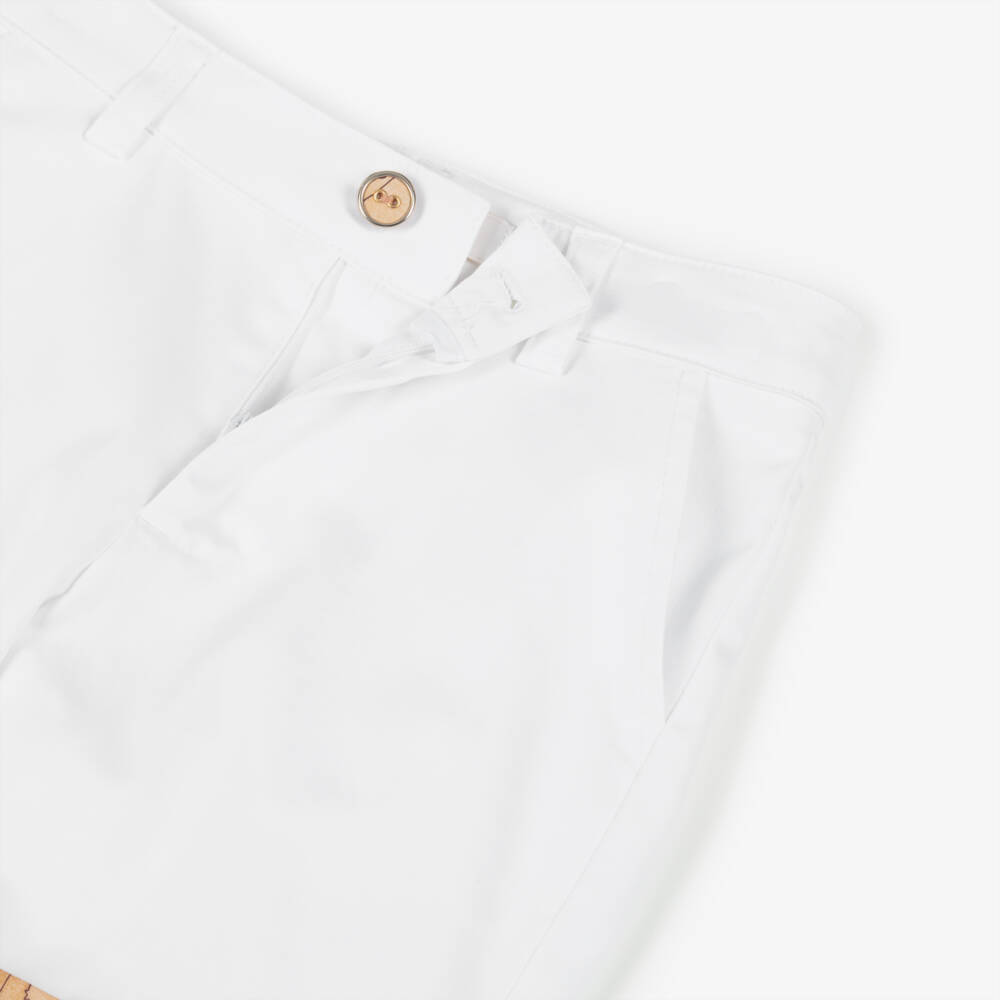 Alviero Martini-Шорты из хлопка с геометрическим принтом белые для мальчиков | Childrensalon Outlet