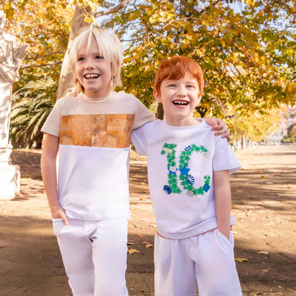 Alviero Martini-Boys Geo Print White Cotton Pants | Childrensalon Outlet