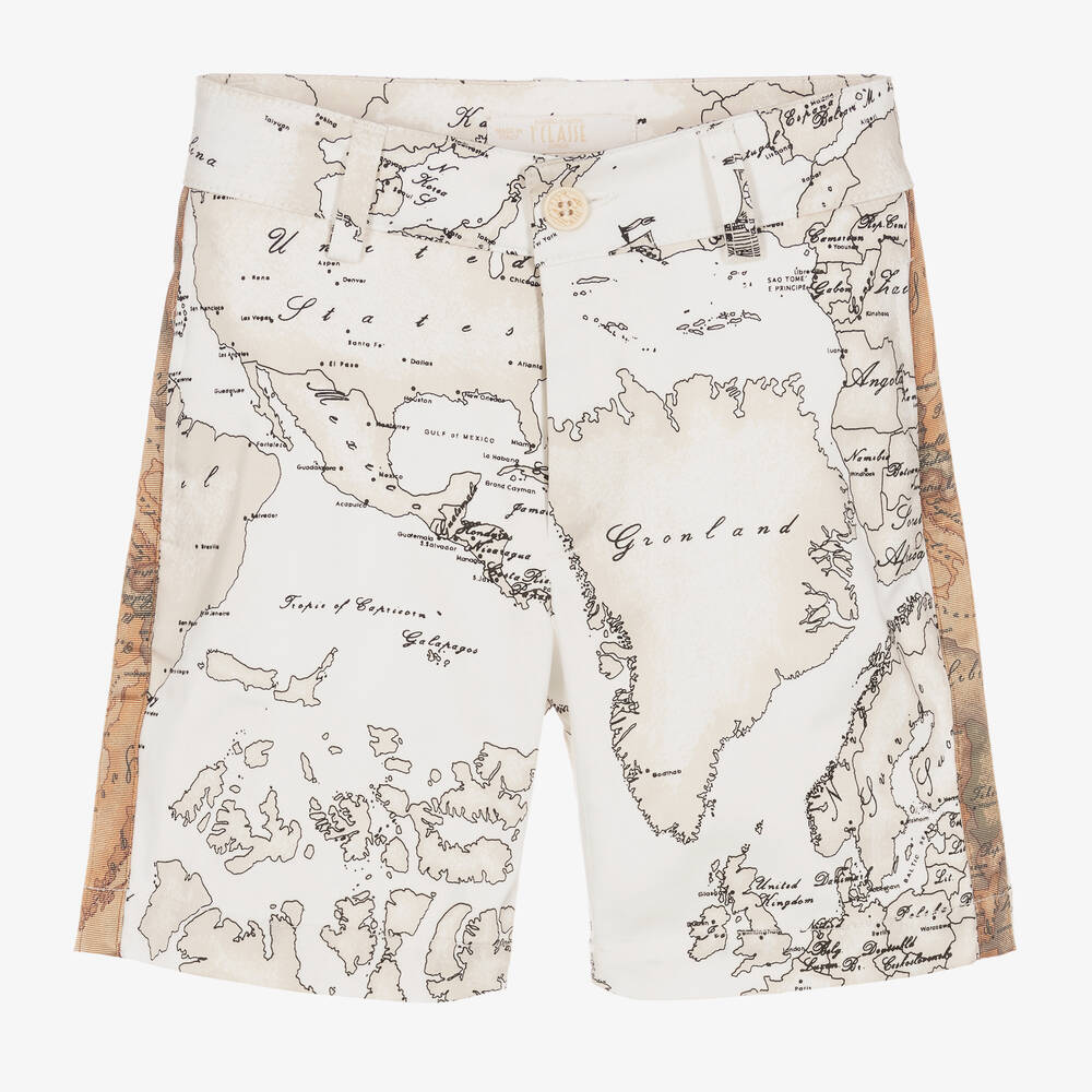 Alviero Martini - Boys Ivory Cotton Geo Map Shorts | Childrensalon