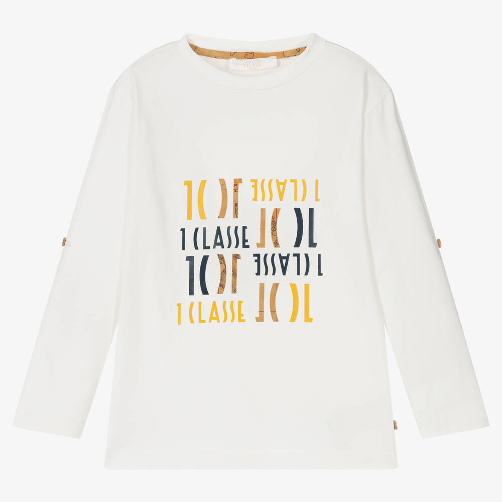 Alviero Martini-Boys Ivory Cotton Logo Top | Childrensalon Outlet