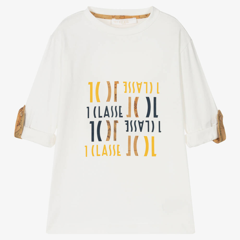 Alviero Martini-Boys Ivory Cotton Logo Top | Childrensalon Outlet