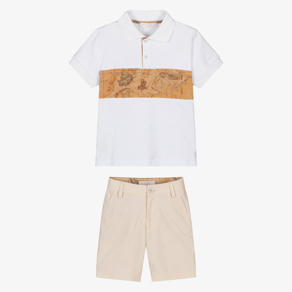 Alviero Martini-Boys Ivory Geo Map Polo Set | Childrensalon Outlet