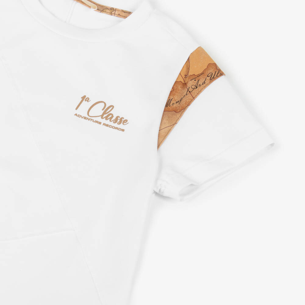 Alviero Martini-Футболка кремовая с геометрической картой для мальчиков | Childrensalon Outlet