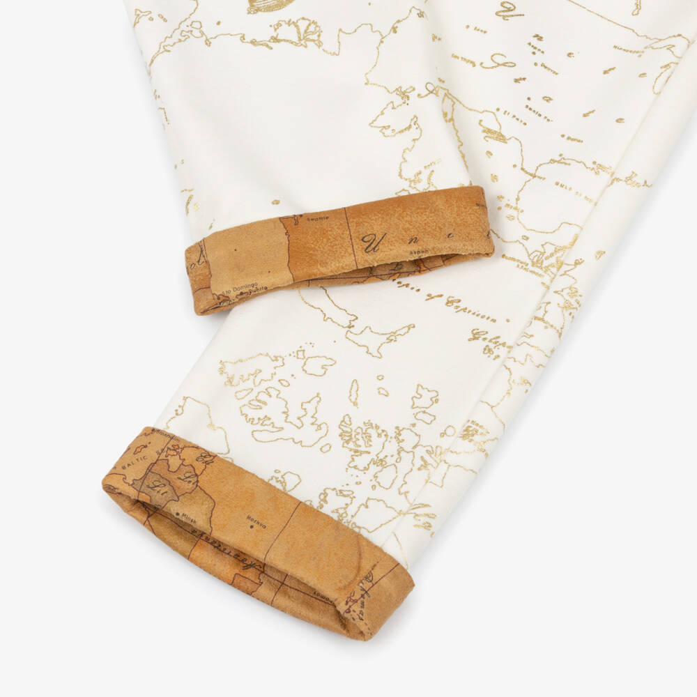 Alviero Martini-Boys Ivory & Gold Geo Map Milano Jersey Trousers | Childrensalon Outlet