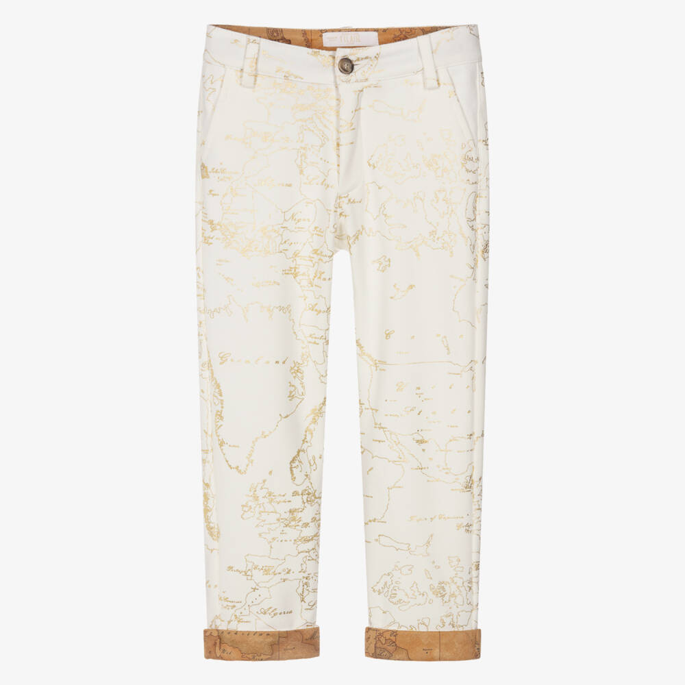 Alviero Martini-Boys Ivory & Gold Geo Map Milano Jersey Trousers | Childrensalon Outlet