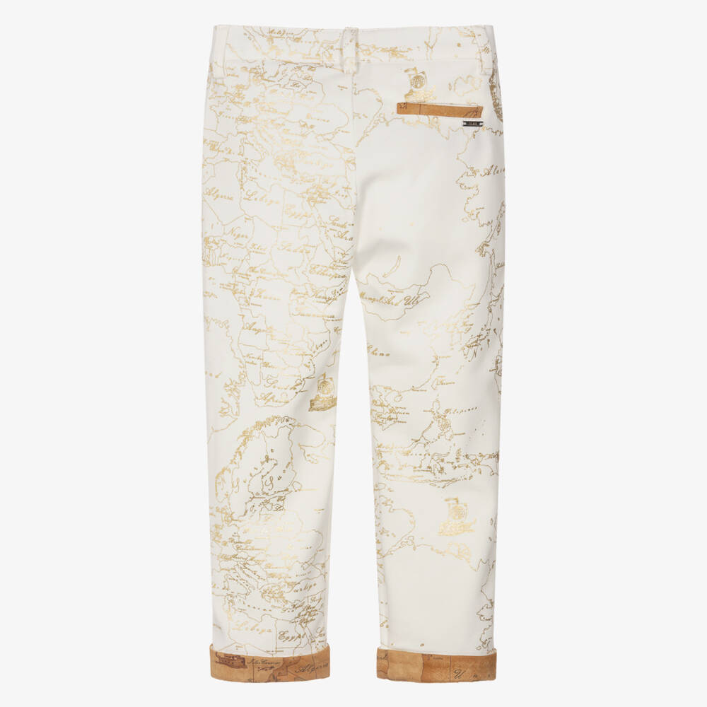Alviero Martini-Boys Ivory & Gold Geo Map Milano Jersey Trousers | Childrensalon Outlet