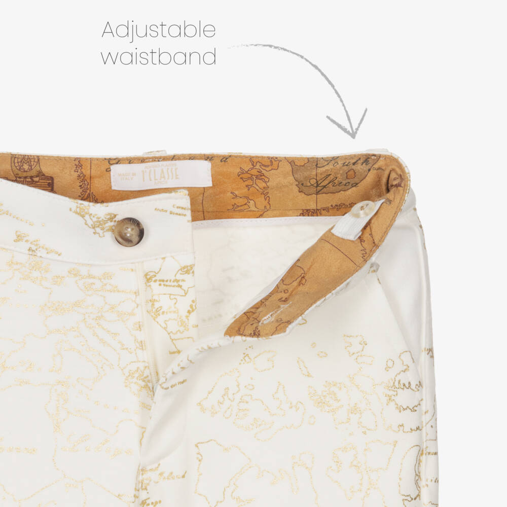Alviero Martini-Boys Ivory & Gold Geo Map Milano Jersey Trousers | Childrensalon Outlet