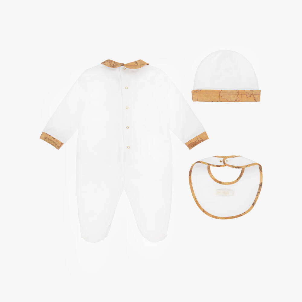Alviero Martini-Boys Ivory Map-Print Babysuit Ensemble | Childrensalon Outlet
