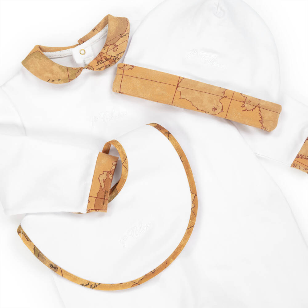 Alviero Martini-Boys Ivory Map-Print Babysuit Ensemble | Childrensalon Outlet
