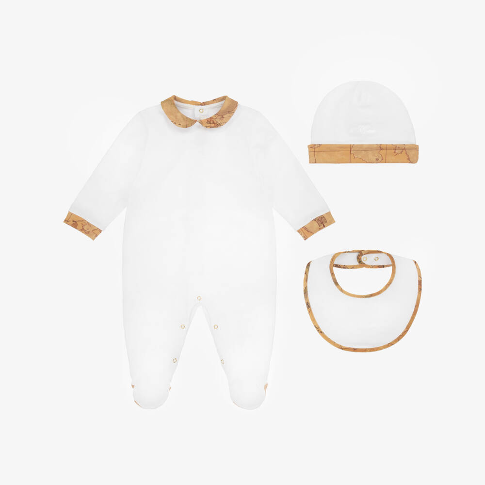 Alviero Martini-Boys Ivory Map-Print Babysuit Ensemble | Childrensalon Outlet