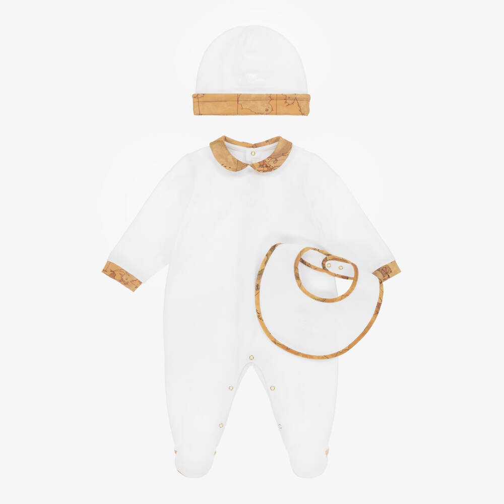 Alviero Martini-Boys Ivory Map-Print Babysuit Ensemble | Childrensalon Outlet