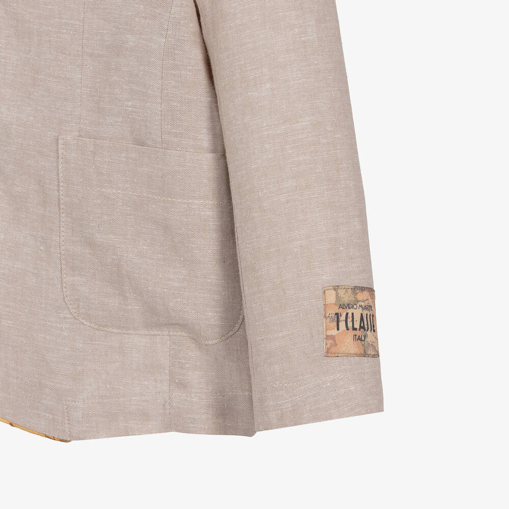 Alviero Martini-Boys Light Beige Geo Map Linen Suit | Childrensalon Outlet
