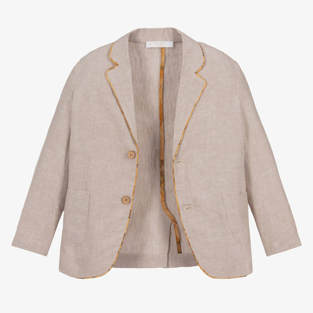 Alviero Martini-Boys Light Beige Geo Map Linen Suit | Childrensalon Outlet