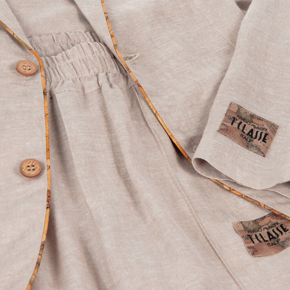 Alviero Martini-Boys Light Beige Geo Map Linen Suit | Childrensalon Outlet