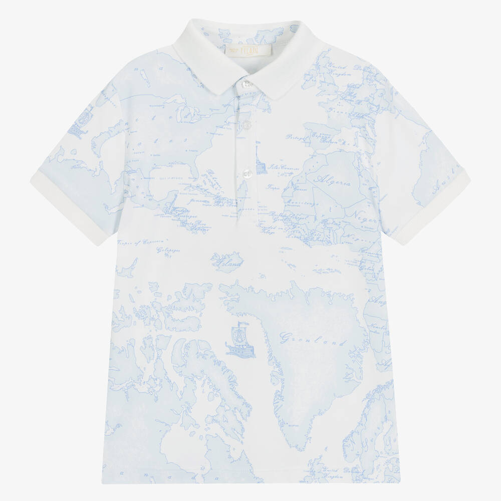 Alviero Martini - Boys Light Blue Geo Map Polo Shirt | Childrensalon