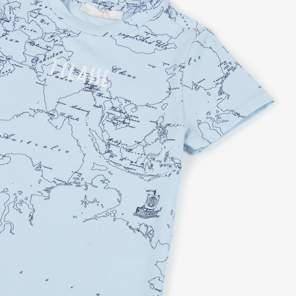 Alviero Martini-Boys Light Blue World Map Tee | Childrensalon Outlet