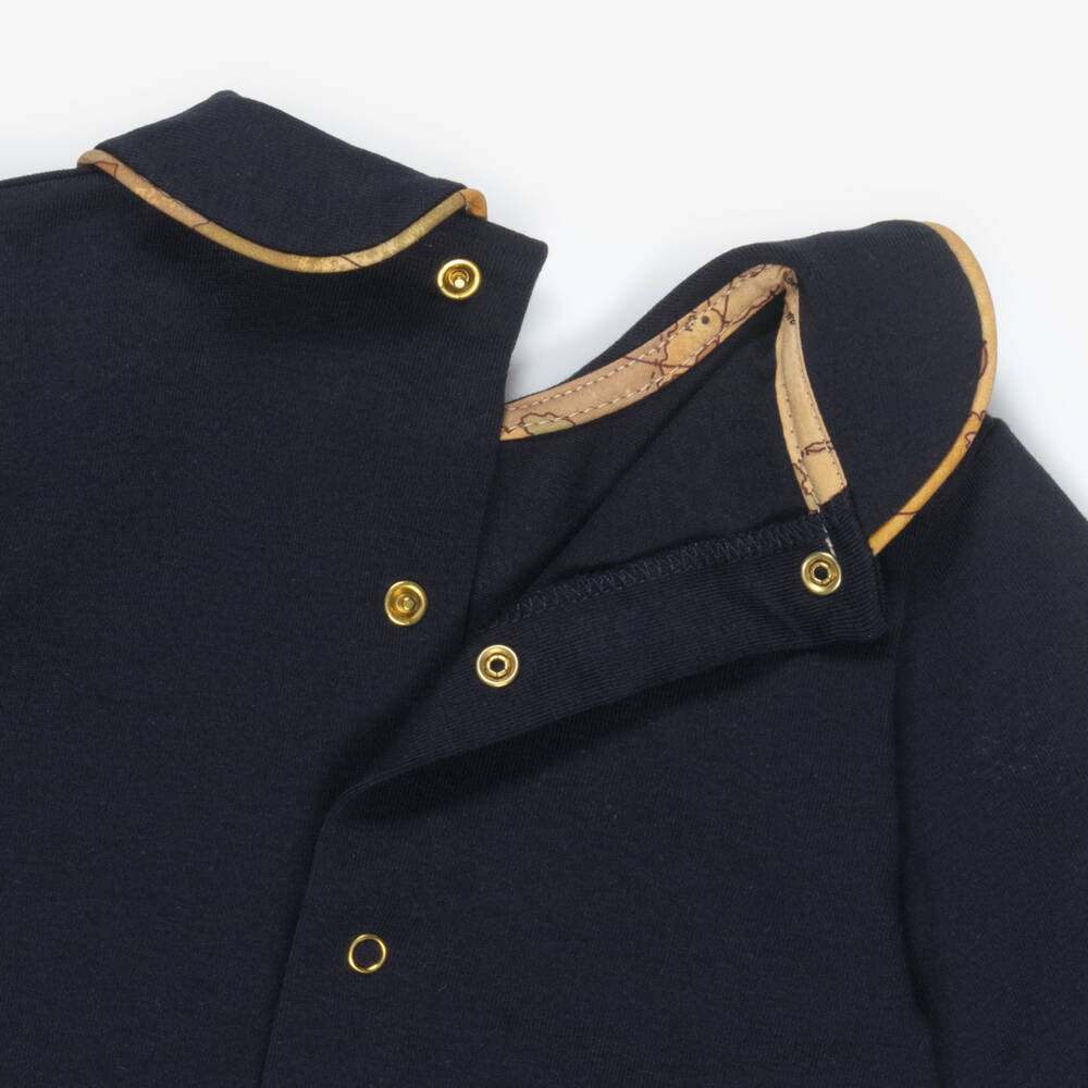Alviero Martini-Boys Navy Blue Cotton Babygrow Set with Geo Trim | Childrensalon Outlet