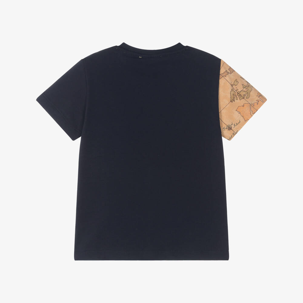 Alviero Martini-Boys Navy Blue Cotton Geo Map T-Shirt | Childrensalon Outlet