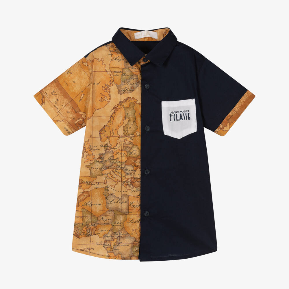Alviero Martini-Boys Navy Blue & Geo Map Shirt | Childrensalon Outlet