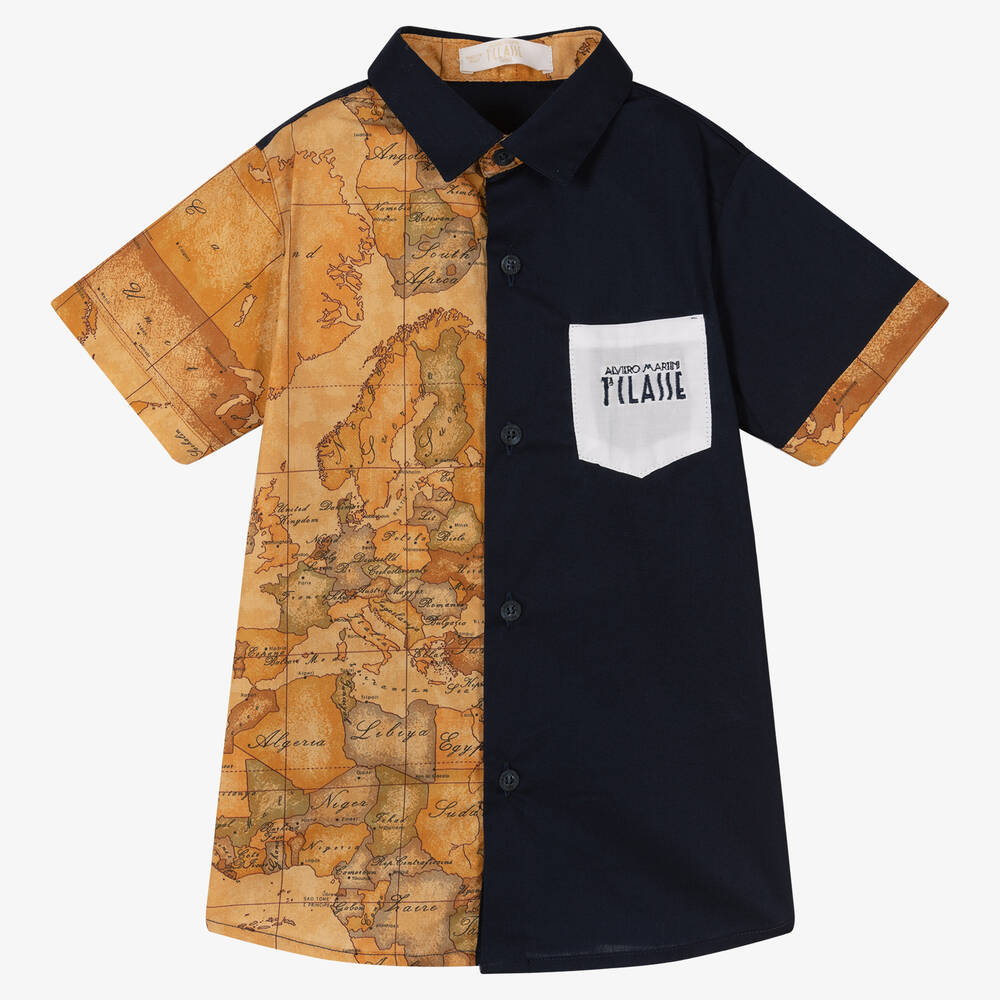 Alviero Martini - Chemise bleu marine Geo Map garçon | Childrensalon