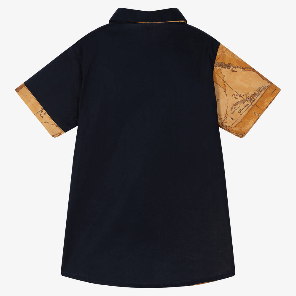 Alviero Martini-قميص قطن جيرسي لون كحلي وبيج داكن للأولاد | Childrensalon Outlet