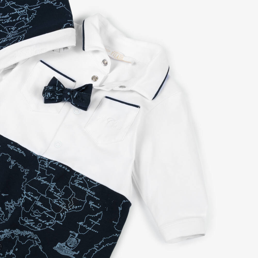 Alviero Martini-Boys Navy & White Map Print Romper Set | Childrensalon Outlet