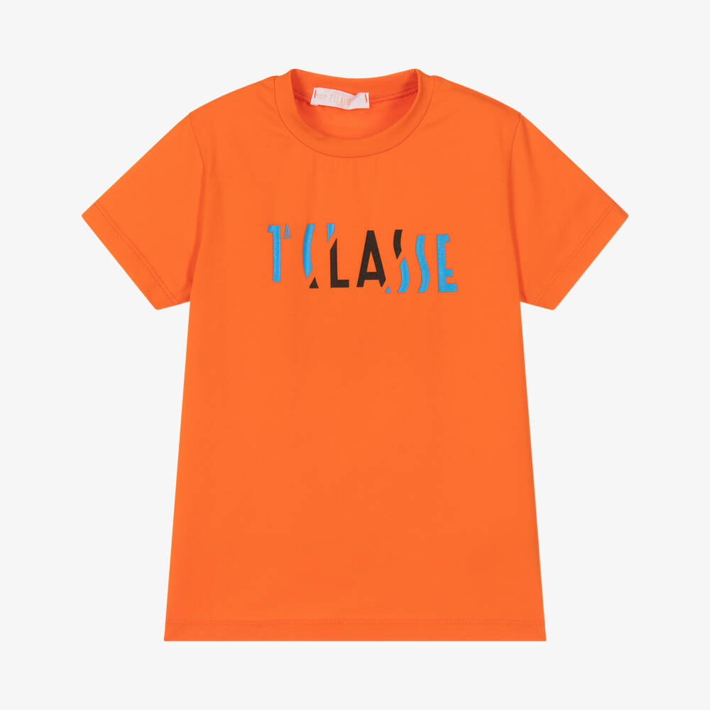 Alviero Martini-Boys Orange 1a Classe Print Cotton T-Shirt  | Childrensalon Outlet