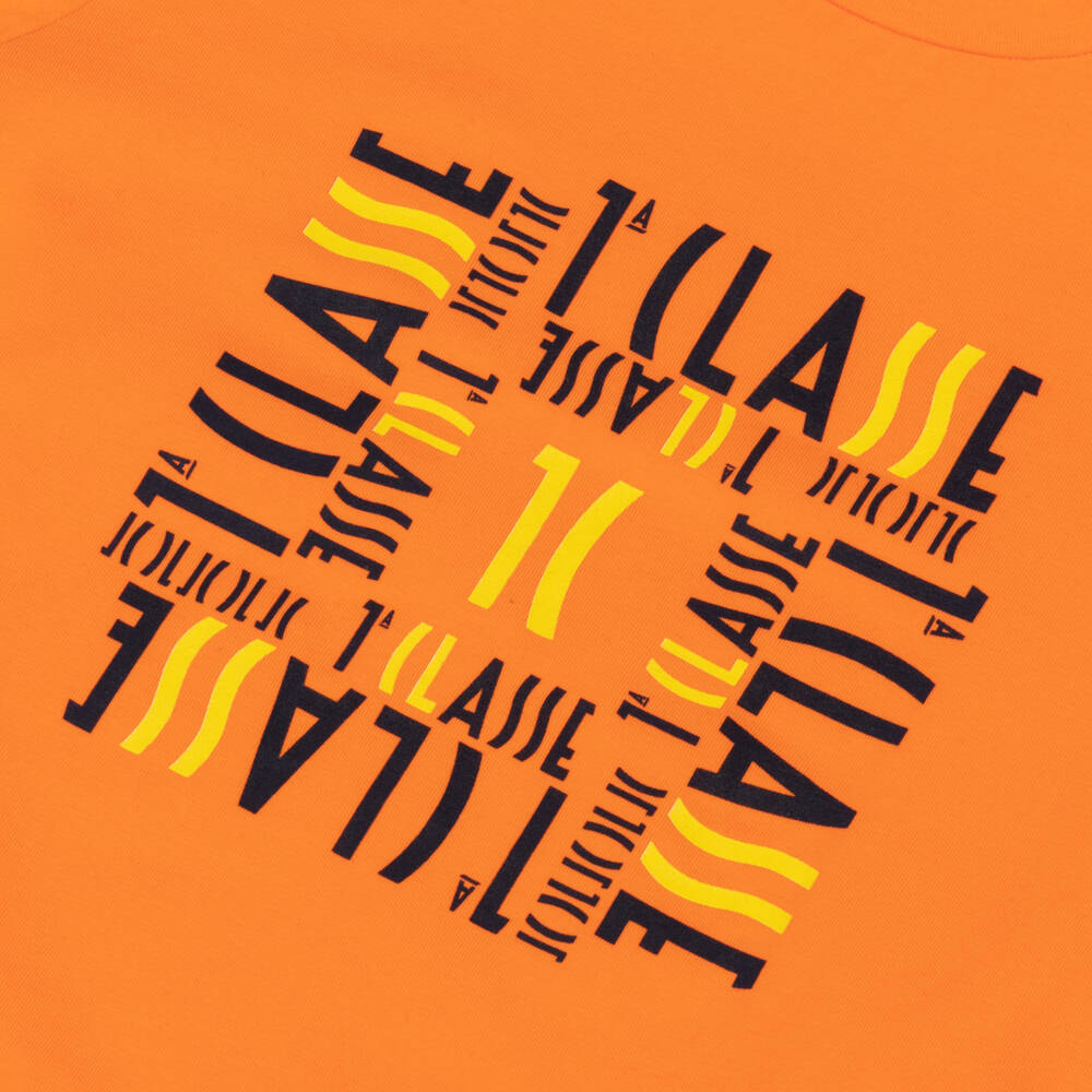 Alviero Martini-Boys Orange Cotton T-Shirt with 1st Classe Pattern | Childrensalon Outlet