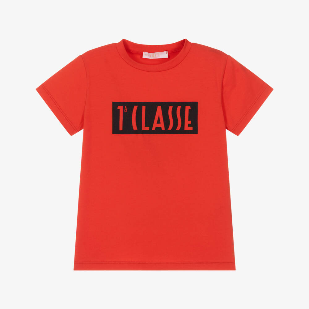Alviero Martini-Boys Red 1st Classe Logo Cotton T-Shirt | Childrensalon Outlet