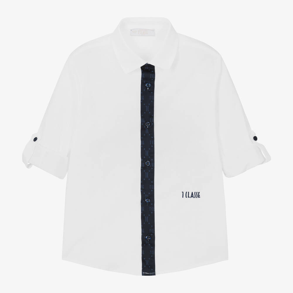 Alviero Martini-Boys White 1a Classe Cotton Shirt  | Childrensalon Outlet